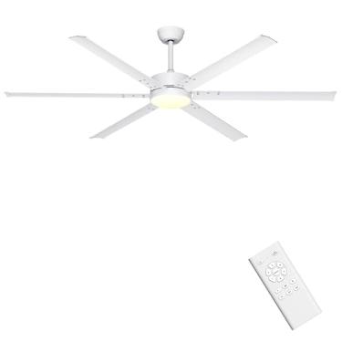 Imagem de Ohniyou Ventilador de teto industrial grande de 182 cm com controle remoto de luzes, ventilador de teto grande branco com 6 lâminas de metal, motor CC silencioso de 6 velocidades para pátios externos