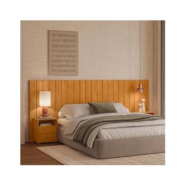 Imagem de Cabeceira Madetec Frida Extensível com Mesas 4 Gavetas Painel Ripado Para Cama Casal, Queen e King Size