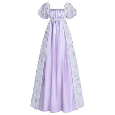 Imagem de CR ROLECOS Vestido Regency Feminino Cintura Império Regência Fantasia Vitoriana Luxuosa Cetim Southern Belle Vestidos Roxo GG