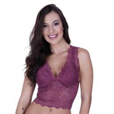 Imagem de Blusa de Renda Cropped com Bojo Alça Larga Cris - NAKA MODAS, Vinho, G