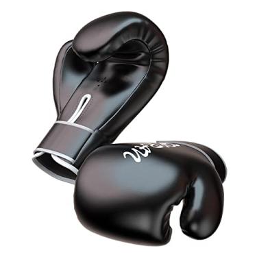 Imagem de KiBcsLic Boxing Practice Gloves Sparring PU Leather MMA Muay Thai Workout Punching Bag Mitts 10oz_Black