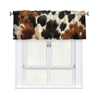 Imagem de Cortina com estampa de vaca sanefa curta com bolso para varão para sala de estar, quarto, cozinha, banheiro, 1 painel 137 cm L x 45 cm C