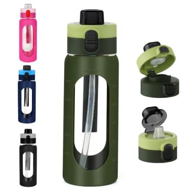 Imagem de Garrafa de água de vidro de 680 g com canudo e alça de transporte