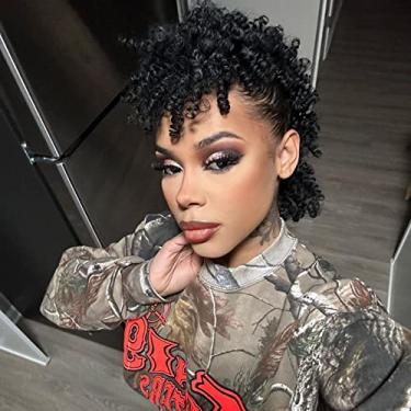 Imagem de CINHOO Jerry Curls Moicano Cabelo Alto Puff Rabo de Cavalo Cordão com Franja Sintética Fauxhawks Afro High Puff Rabo de Cavalo Cacheado Prendedor de Cabelo Updo para Mulheres (1B)