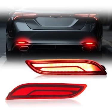 Imagem de Nrgedzam Lente vermelha refletor de para-choque traseiro de LED, 2 peças, freio traseiro de LED vermelho, conjunto de luz de neblina traseira e sequencial, compatível com Toyota Camry 2018-2025