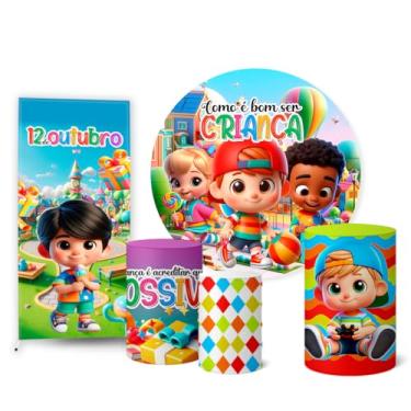 Imagem de Trio Capas Cilindro + Painel 1,50m + Painel Lateral Dia das Crianças (K2CRI0001)