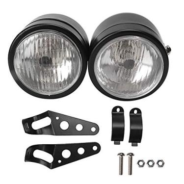 Imagem de Akozon Motocicleta Universal 8.5in Frente Frente Double Lâmpada de Farol Redonda, Farol de Motocicleta Esportiva Dupla Preta Adequada para Todas As Motos (Duplo preto e branco)
