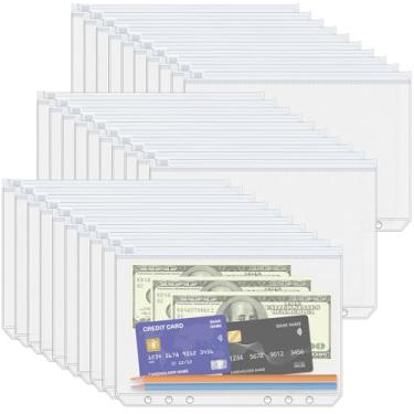 Imagem de Antner 30 bolsos para fichário A5 com 6 furos para planejador de orçamento, envelopes de enchimento de dinheiro para organizador de dinheiro, pastas brancas com zíper impermeável, sacos de enchimento