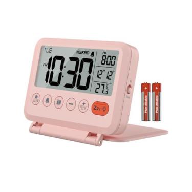Imagem de Despertador digital de viagem MeesMeek 6201 LCD 9 minutos Snooze Pink