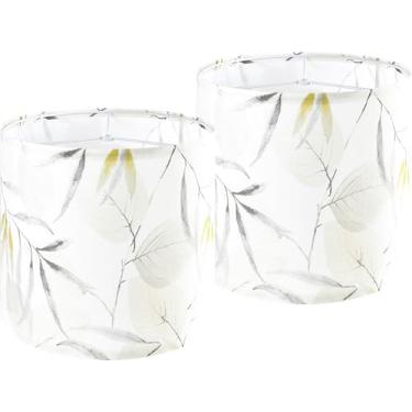 Imagem de Conjunto de 2 lâmpadas de tambor alto com padrão de folha - 25 cm x 25 cm x 27 cm - Ideal para luminárias de mesa e chão - linho natural - decoração moderna e de fazenda - Montagem necessária - Feito