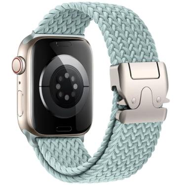 Imagem de Pulseira Trançada de Nylon Estilo Militar Compatível com Apple Watch Ultra 49mm, Series 10/9/8/7/6/5/SE – Correia Ajustável Parachute Strap 41mm 42mm 44mm 45mm 46mm (Light blue, 38 40 41 S10-42mm)