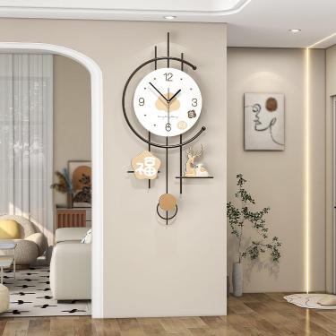 Imagem de Relógio De Parede Grande Para Sala De Estar Decorativo, Relógio De Parede De Pêndulo De Metal Silencioso Operado Por Bateria Decoração De Parede De Arte Moderna Para Quarto Sa, Medium