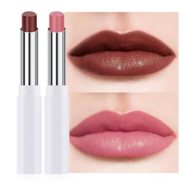 Imagem de HHLTOH 2 batons hidratantes coloridos – Protetor labial fosco hidratante à prova d'água para mulheres, cor natural cremosa para lábios secos, acabamento fosco macio (#5 Deep Cherry Brown e #08
