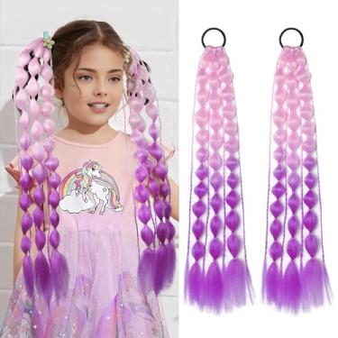 Imagem de WIKNOW 2 peças de extensões de cabelo coloridas para crianças, extensão de rabo de cavalo com bolha arco-íris leve com laço de cabelo, acessórios de cabelo loucos para mulheres para rave de festival