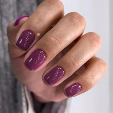 Imagem de Pregos curtos quadrados de ameixa, unhas de gel natural, cola nas cores, 2025, unhas de acrílico modernas, sobretudo protetor reutilizável, pregos curtos de caixão em 24 peças