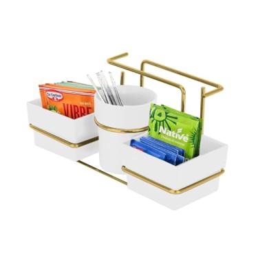 Imagem de Porta Sachês Guardanapos Mexedor Açucar Chá Organizador Branco Dourado -1224BCD Future