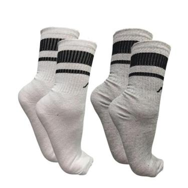 Imagem de Kit 2 pares meia esportiva cano longo com faixa kappa - tam 34-39, Bra
