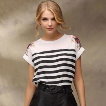 Imagem de Blusa feminina elegante branca listrada casual tamanho m - LONDING