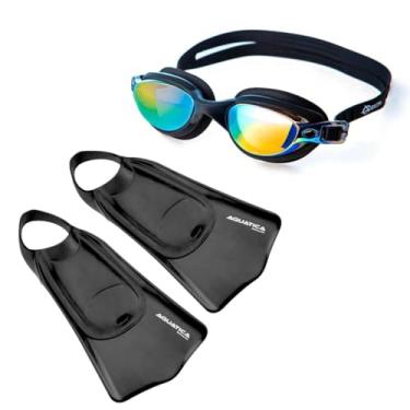 Imagem de Fun Dive Racer Óculos de Natação com Nadadeira Aquática, Lentes Espelhadas UV, Silicone, Tamanhos 33-44, Anti-Embaçante, para Águas Abertas (Preto, X-Grande)