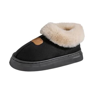 Imagem de Pantufas masculinas elegantes casuais para casa com fundo grosso quente para casais, estampa de ursinho de pelúcia, estampa de letras, poliéster aconchegante, Preto, 36