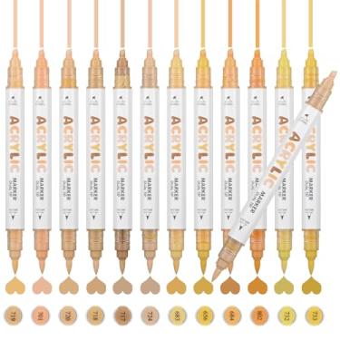 Imagem de ZZWUAPT Marcadores de tinta acrílica de ponta dupla, canetas de tinta acrílica para pintura rupestre, tecido de madeira, tela, vidro, plástico, arte, kit de suprimentos de pintura (ponta de pincel de