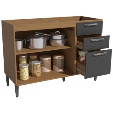 Imagem de Balcão de Pia Kappesberg T722 2 Portas 3 Gavetas MDP 120cm, CANELA/GRA