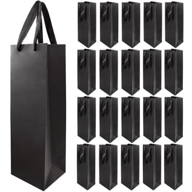 Imagem de CZWESTC 20 Pack Kraft Paper Wine Bags with Handles Black Wine Bottle Bags BulkWine Gift Bags Shopping Bags Party Bags Retails Bags Whiskey Champagne Bottles Bags-3.5×4.3×13.8 in