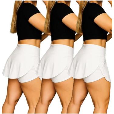 Imagem de Kit com 3 shorts saia academia (preto,branco + colorido) - MARISLOIRO,