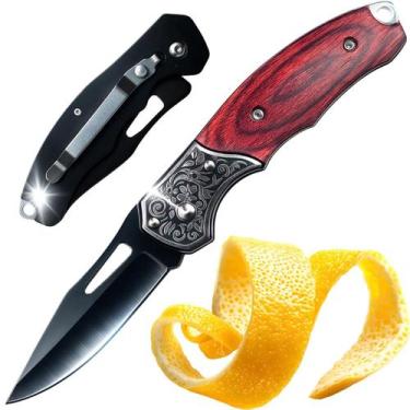 Imagem de Canivete Tropeiro Aço Afiado Cabo Madeira Ornamental Camping Vermelho 