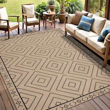 Imagem de Tangsoo Tapete de juta lavável fácil 12 x 18 cm, tapete Paito geométrico neutro antiderrapante para porta interna e externa