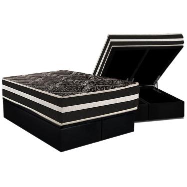 Imagem de Cama Box Baú Queen: Colchão Anatômico Paropas D28 AG80 Master Black Double Face + Base CRC Suede Black (158x198)