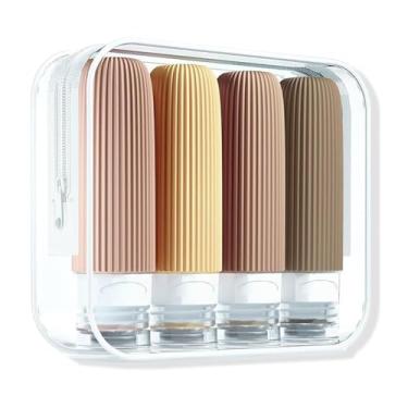 Imagem de Kit 4 Frascos Potes Silicone Viagem, Viagem Frascos,Creme Shampoo Condicionador Organizador Mala,90ml (Tons de Marrom)