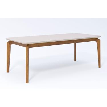 Imagem de Mesa de Sala Jantar Ficus c/ Tampo Madeirado Vidro 210x100cm Carvalho/Off White - Cimol