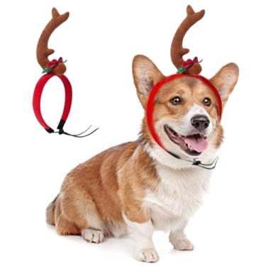 Imagem de ANIAC Tiara de chifres de cachorro para cães pequenos, médios e grandes, acessórios de cabeça de alce para Natal, Halloween (marrom, pequeno)