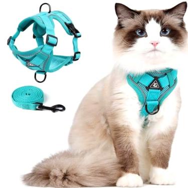 Imagem de Peitoral e coleira para gatos para caminhar, colete ajustável macio à prova de fuga para gatos (esmeralda, grande)