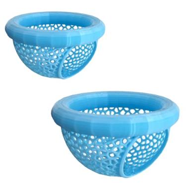 Imagem de 2 peças de acessórios para tanque de peixes Betta | Aquário flutuante Betta Fish Cave & Camarão | Abrigo de alimentação e descanso impresso em 3D para camarão pequeno (azul)