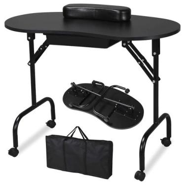 Imagem de Mesa de manicure Yaheetech portátil e dobrável 94cm com gaveta
