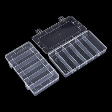 Imagem de GSHLLO 2 peças, 6 grades, caixa organizadora de plástico, divisória fixa, caixas de contêineres de contas transparentes, caixas de bandeja de equipamentos de pesca, estojo de armazenamento de arte de