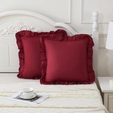 Imagem de Merryword Fronhas bordô 45,7 x 45,7 cm, pacote com 2 fronhas com babados para sofá, quarto