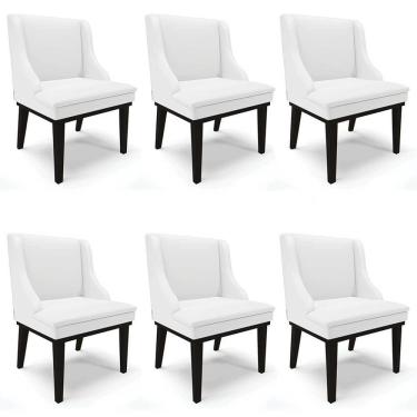 Imagem de Kit 6 Cadeiras Estofadas Sala de Jantar Base Fixa de Madeira Preto Lia Sintético Branco - Ibiza