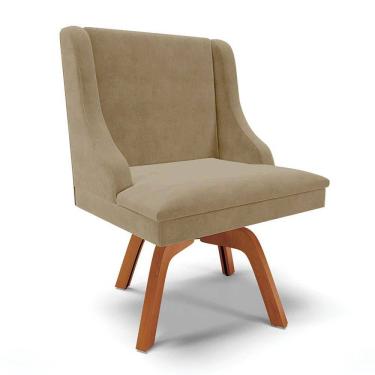 Imagem de Cadeira Estofada para Sala de Jantar Base Giratória de Madeira Lia Suede Marrom RT - Ibiza