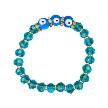 Imagem de Pulseira 3 Olho Grego Azul Clara Cristal E Silicone