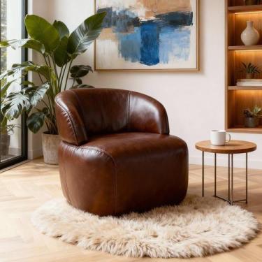 Imagem de Poltrona de Couro Legítimo Giratória Luna - LEME MOVELARIA