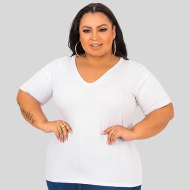 Imagem de Blusa Manga Curta Decote V Plus Size - Mayara Manzano, Branco, G1