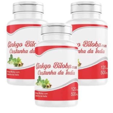 Imagem de Castanha Gin kgo Biloba 3 Frascos x 120 Cápsulas 500mg 360 Cápsulas - 