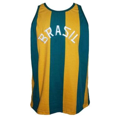 Imagem de Camisa Brasil Basquete 1963 Liga Retrô  Listrada M, M, Verde, Amarelo