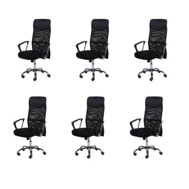 Imagem de Kit 6 Cadeiras para Escritorio Presidente Tela Mesh Sintético 3307 Preto