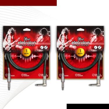 Imagem de Kit 2 Cabo P10 Mono Para P10 Mono 90º Graus Violão Guitarra Baixo 1m M