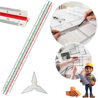Imagem de Escalímetro Régua Triangular 30Cm Desenho Técnico 6 Escalas
