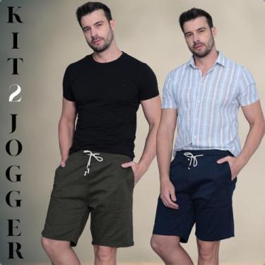 Imagem de Kit 2 Bermudas Jogger Masculina Sarja Premium com Elastano e Cordão Aj